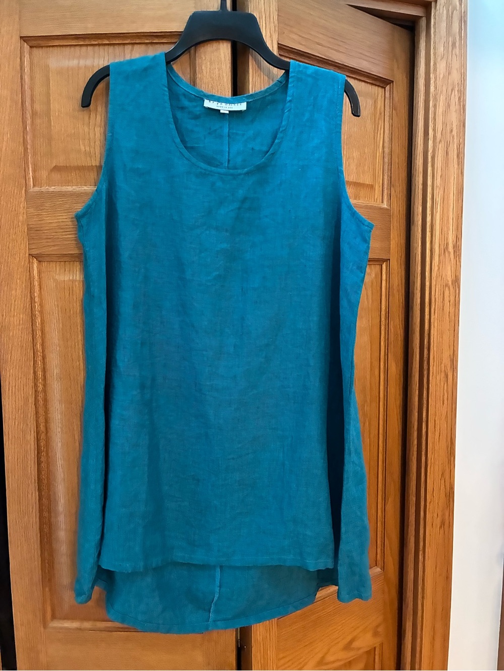 bryn Walker Teal Sleeveless Linen Tunic Dress